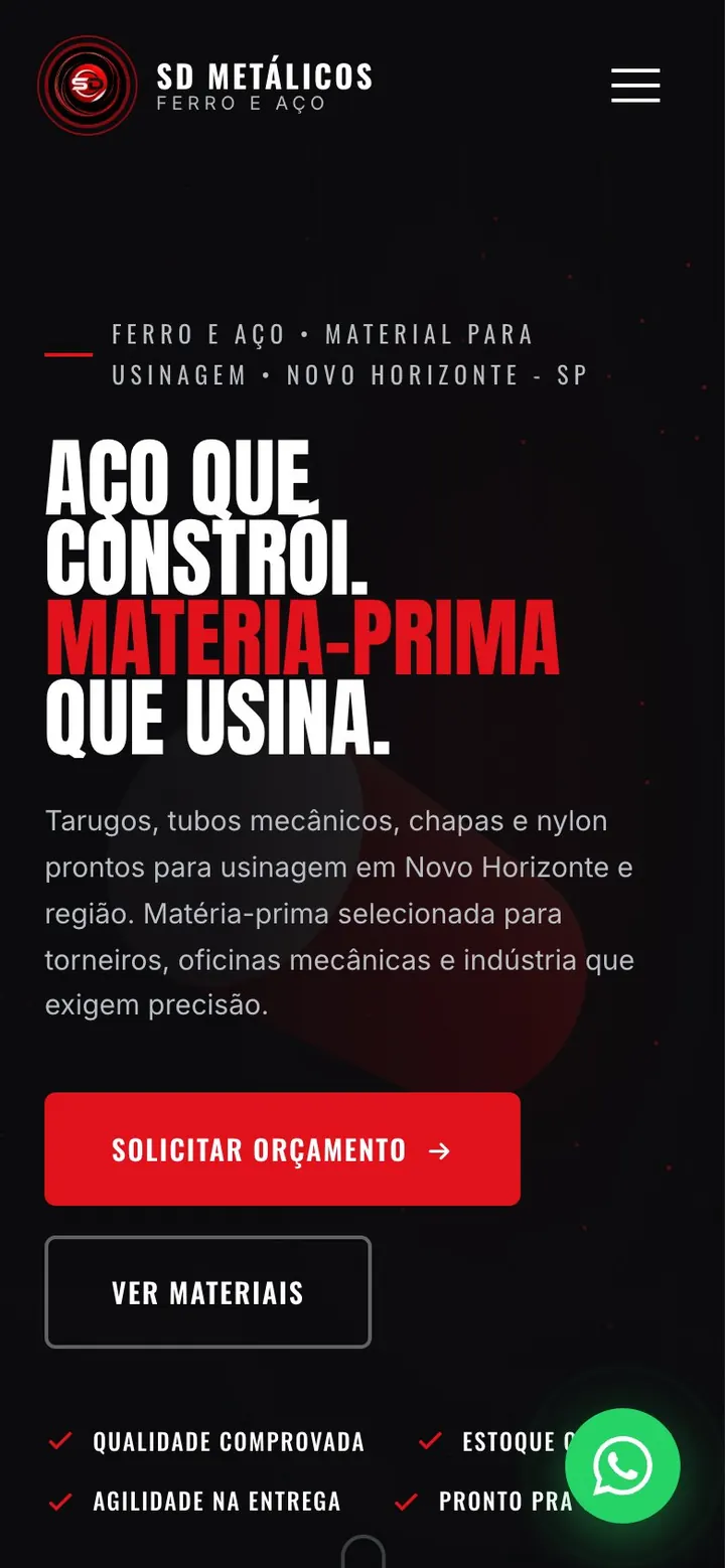 Site da SD Metálicos no celular